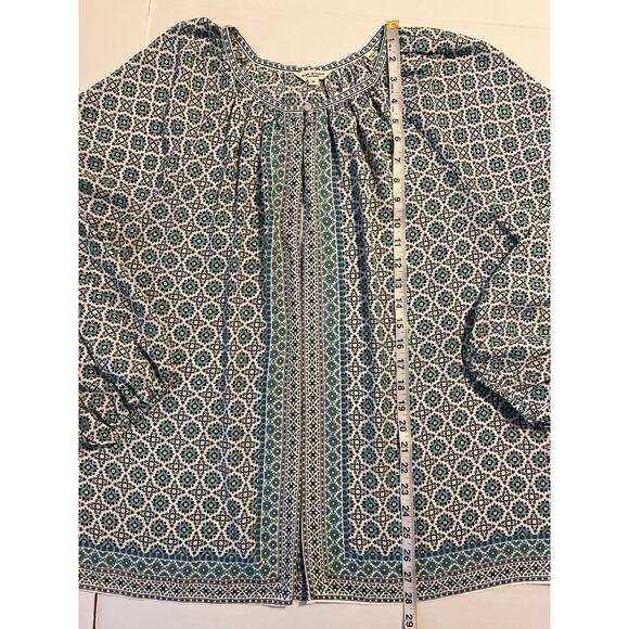 Max Studio Cottagecore Blouse Womens Size 1X Green Blue Keyhole Neck Boho Work - Picture 14 of 16